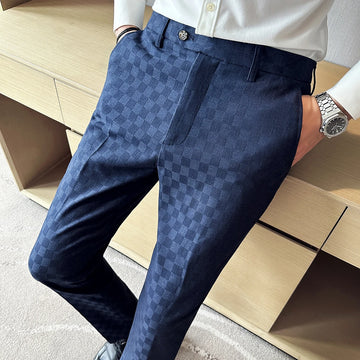 Loomora Men's Slim Fit Plaid Trousers