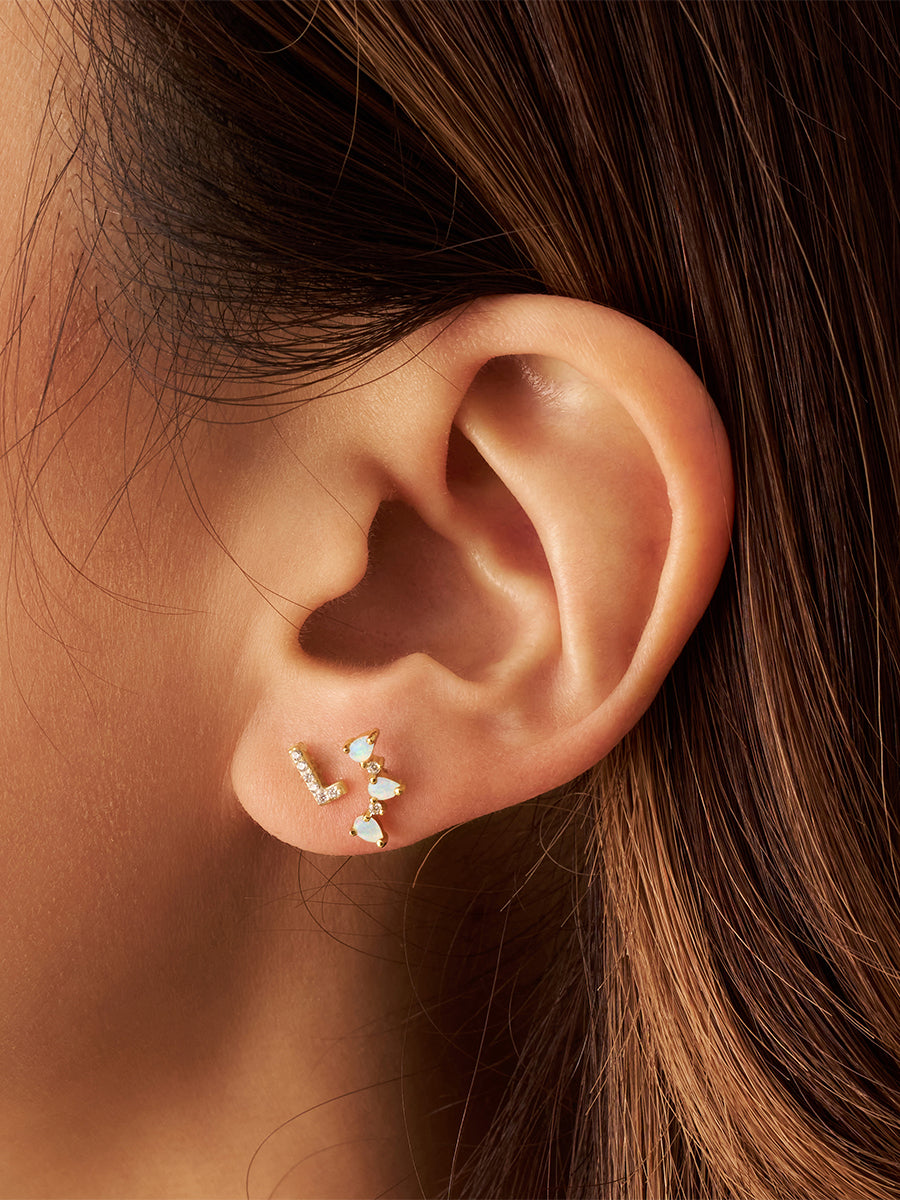 Alphabet Pave Gold Flat Back Earring