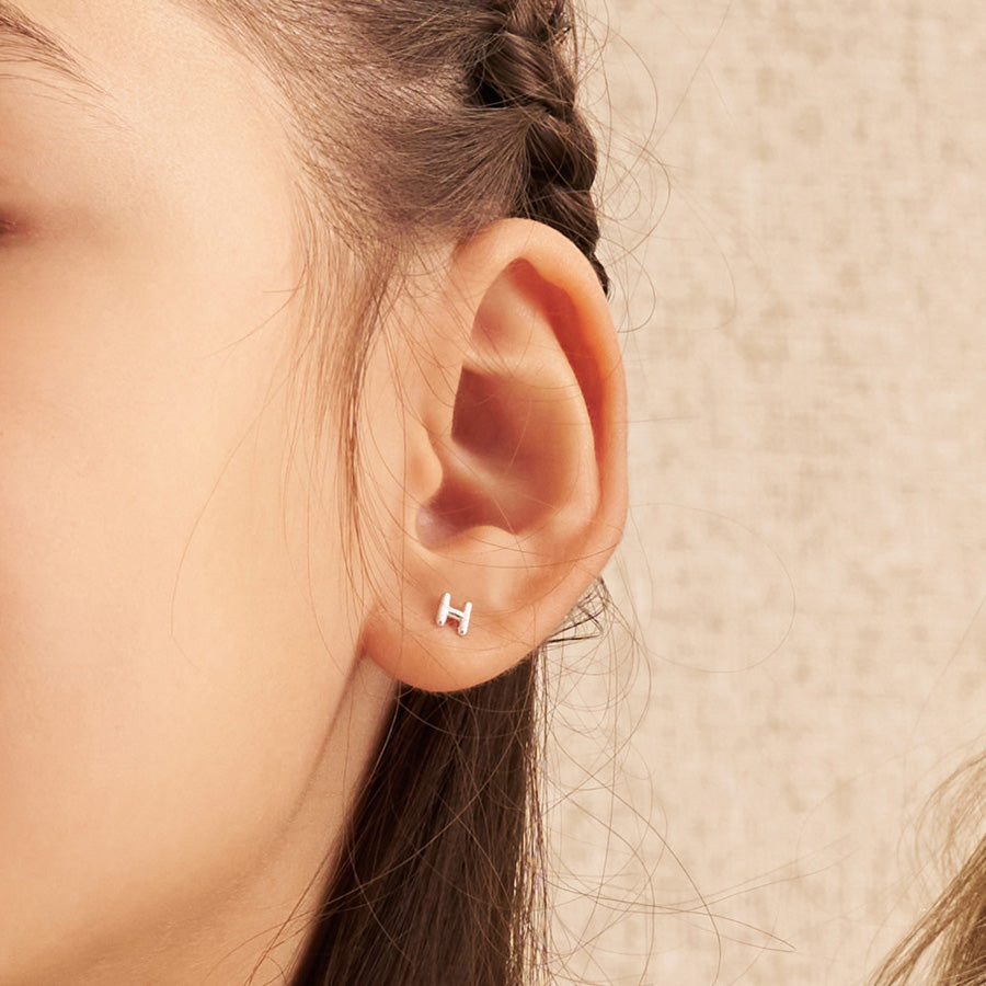 Alphabet Bubble Silver Stud Earrings