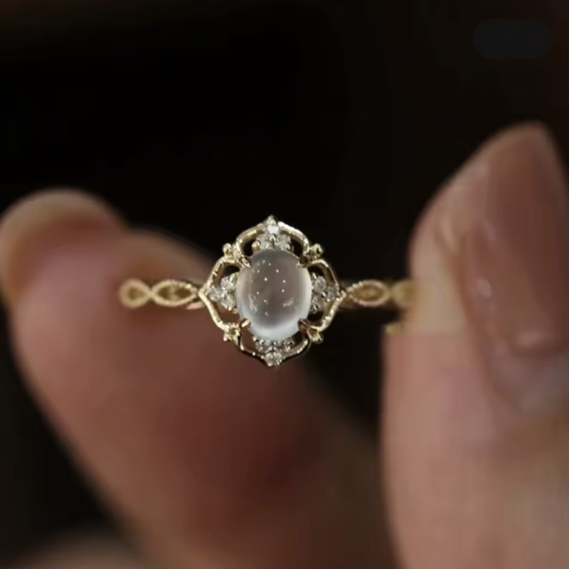 Moonstone Moon Ring