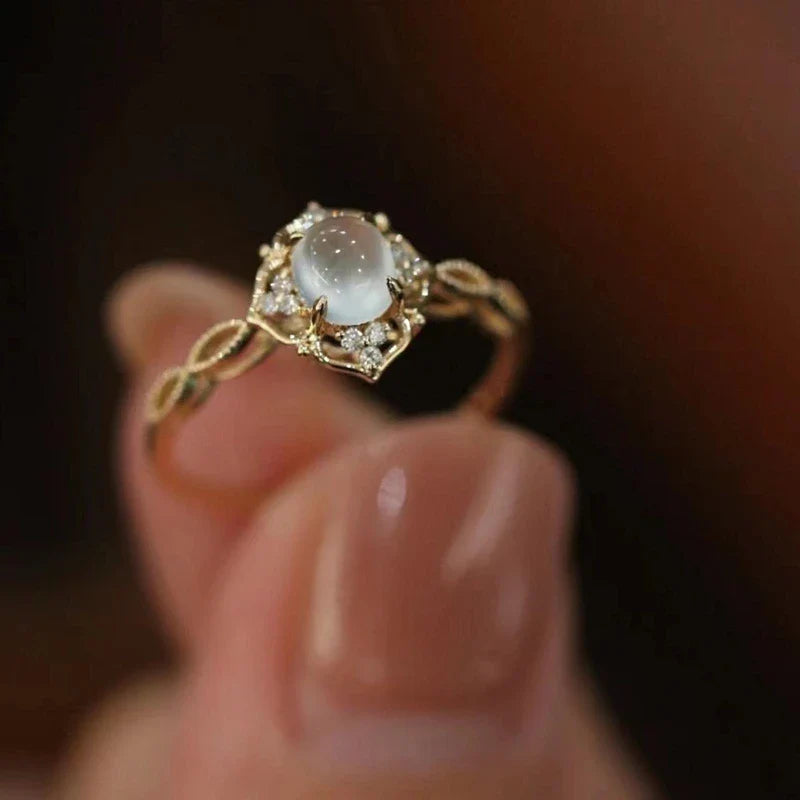 Moonstone Moon Ring