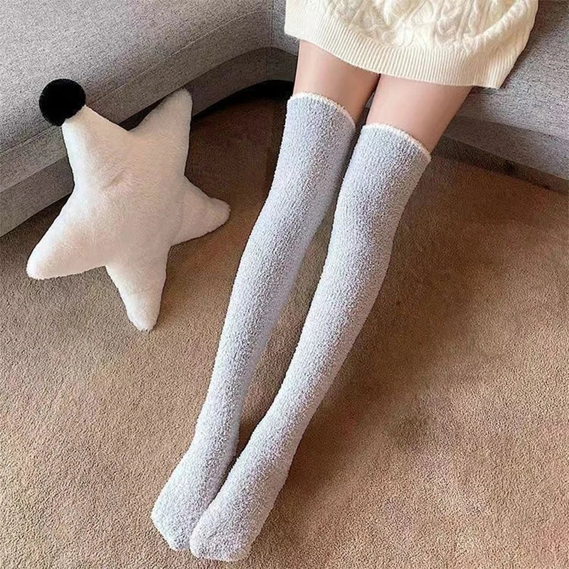 Loomora Cozy Coral Fleece Thigh High Socks