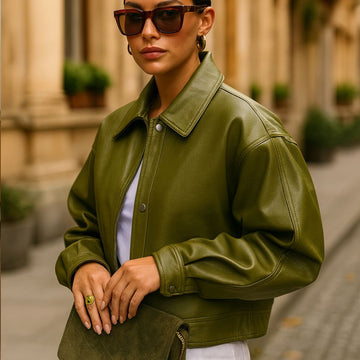 Loomora Green Leather Moto Jacket