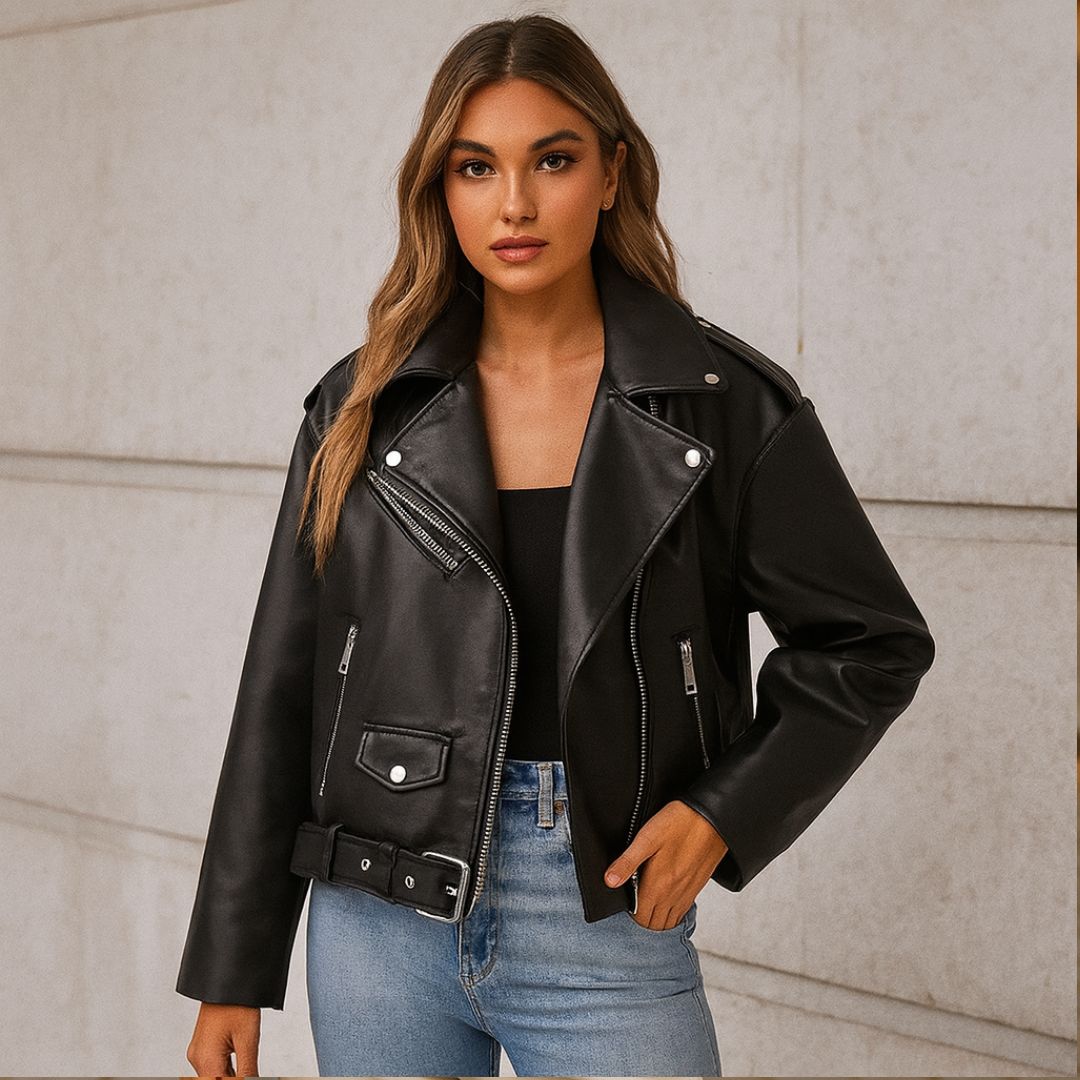 Loomora Women's Biker Faux Leather Jacket