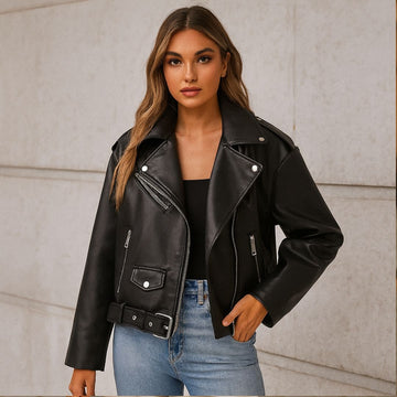 Loomora Women's Biker Faux Leather Jacket