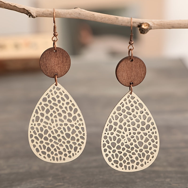 Openwork Drop Earrings – Bohemian Chic Style, Elegant Accessory for Daily Outfits