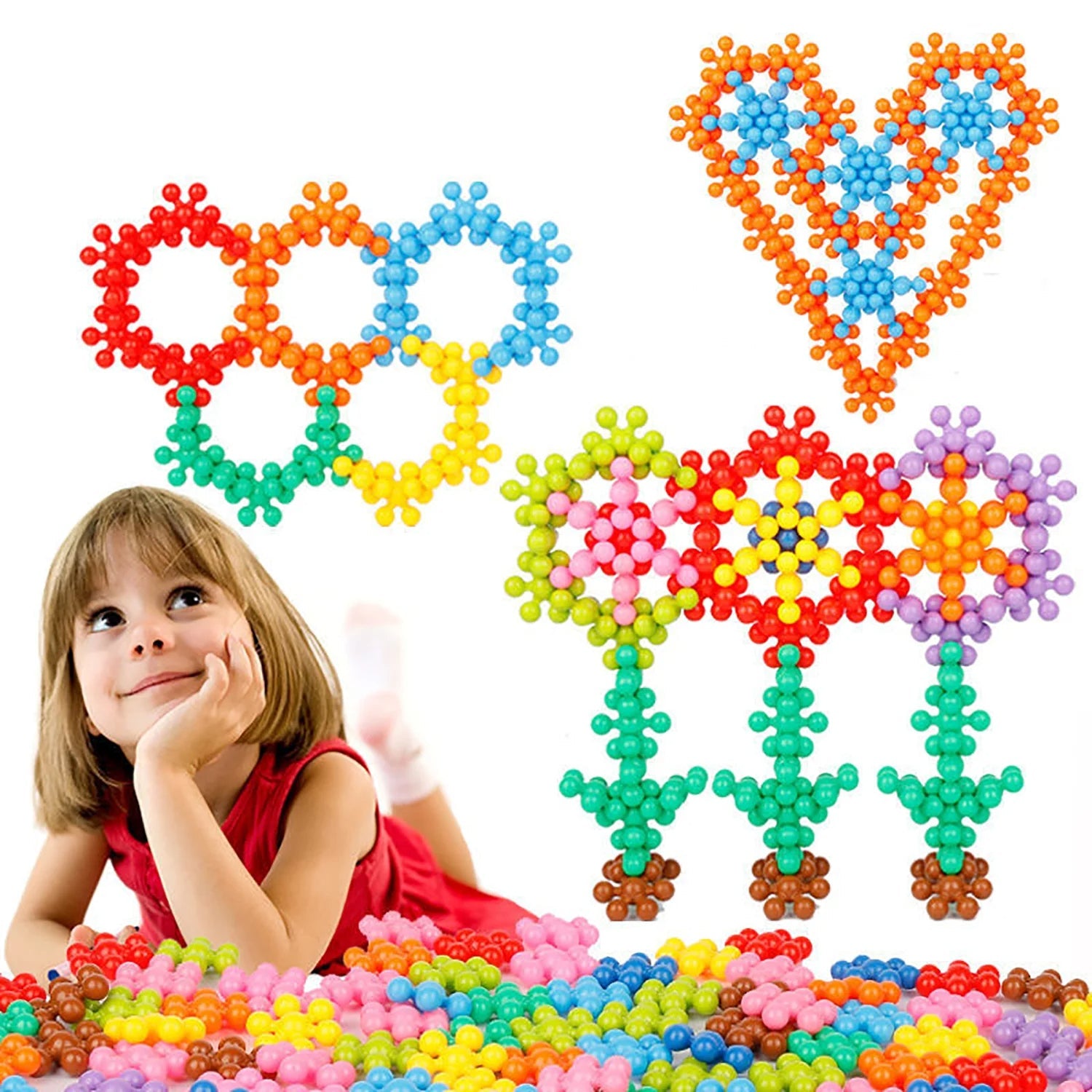 Montessori Snowflake Building Blocks – Educational Toy for Creative Play (Ages 3–10)